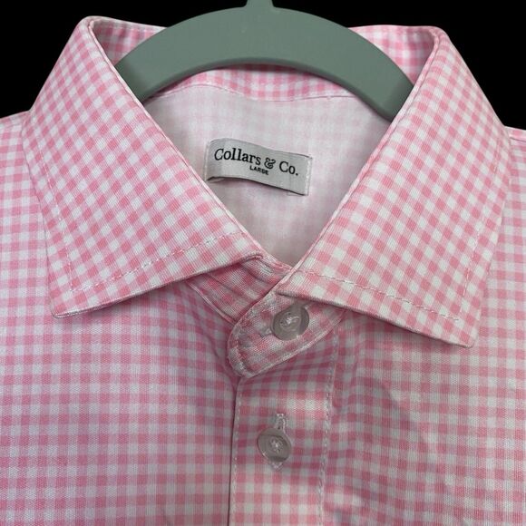 Collars & Co Polo Shirt Mens L Pink Gingham Plaid Performance Golf Preppy NEW - Picture 1 of 7